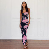 Shrunken Pleated Mesh Printed Tube Tops Dress FL-JY25011PFO