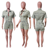 Wash Denim Short Sleeve Romper LX-6049