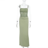 Sexy Lace Patchwork Sling Slim Maxi Dress FL-JY25029DGO