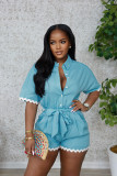 Casual Lace Lapel Tie Romper  DDF-88241