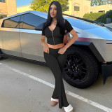 Short Sleeve Zipper Hooded Two Piece Pants Set LM-8433