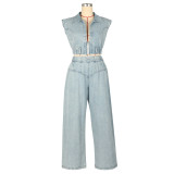 Fashion Denim Sleeveless Tops Loose Pant Suit AIL-314