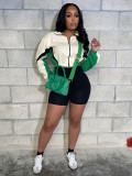 Contrast Color Zipper Long Sleeve Shorts Sport Suit CH-25022