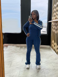 Stripe Patchwork Zipper Long Sleeve Pants 3 Piece Set  SFY-702