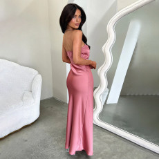 Tube Top Sexy Backless Satin Maxi Dress FL-YJ25003PFO