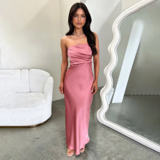 Tube Top Sexy Backless Satin Maxi Dress FL-YJ25003PFO
