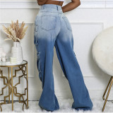 Multi-pocket Gradient Color Loose Jeans LSD-2411