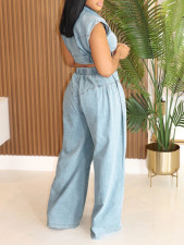 Fashion Denim Sleeveless Tops Loose Pant Suit AIL-314