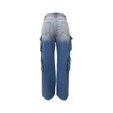 Multi-pocket Gradient Color Loose Jeans LSD-2411