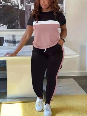 Stripe Short Sleeve Pants 2 Piece Set SH-391320
