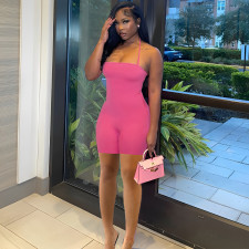 Solid Color Backless Halterneck Romper LM-8432