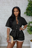 Casual Lace Lapel Tie Romper  DDF-88241