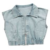 Fashion Denim Sleeveless Tops Loose Pant Suit AIL-314