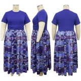 Plus Size Print Pleated Big Swing Maxi Dress NNWF-8071