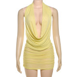 Deep V Neck Halterneck Backless Skirt Suit DLSF-K25S63877