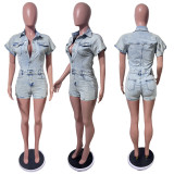 Fashion Denim Short Sleeve Wash Romper LX-6047