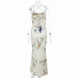 Sexy Print Backless Tie Up Maxi Dress FL-YJ25034DGO