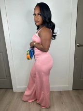 Color Color Block Sling Wide Leg Pants Loose Suit GDIM-2515