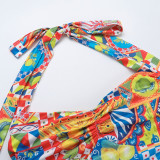 Colorful Print Halterneck Split Maxi Dress FL-XY25038PFO