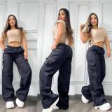 Casual Solid Coor Loose Straight Pants OLYF-6178