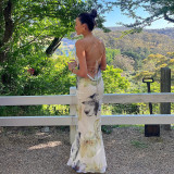 Sexy Print Backless Tie Up Maxi Dress FL-YJ25034DGO