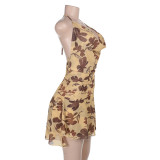 Pocket Neck Halter Backless Printed Dress FL-YJ25031MHO