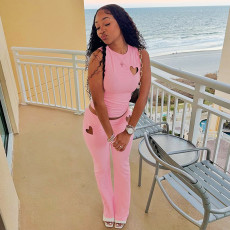 Love Hollow Out Vest Solid Color Pants Suit MXBF-Q25ST067