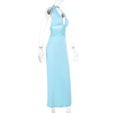 Solid Color Mesh Backless Maxi Dress FL-JY25042PFO