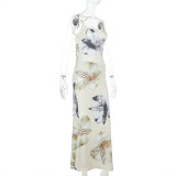 Sexy Print Backless Tie Up Maxi Dress FL-YJ25034DGO