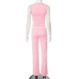 Love Hollow Out Vest Solid Color Pants Suit MXBF-Q25ST067
