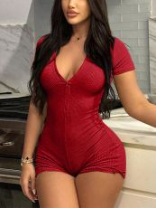 Solid Color Zipper Yoga Romper GBGF-5067