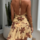 Pocket Neck Halter Backless Printed Dress FL-YJ25031MHO