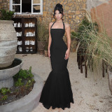 Halterneck Backless Fishtail Patchwork Gown Dress FL-YJ25066MHO