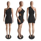 Single Shoulder Hollow Out Knits Mini Dress GCNF-0234