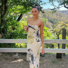 Sexy Print Backless Tie Up Maxi Dress FL-YJ25034DGO
