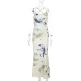 Sexy Print Backless Tie Up Maxi Dress FL-YJ25034DGO