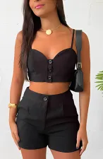 Solid Color Tie Up Vest Two Piece Shorts Set GDIM-2505