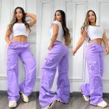 Casual Solid Coor Loose Straight Pants OLYF-6178