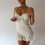 V Neck Solid Color Vest Mini Dress FL-YJ24685MHO