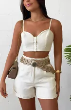 Solid Color Tie Up Vest Two Piece Shorts Set GDIM-2505