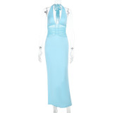 Solid Color Mesh Backless Maxi Dress FL-JY25042PFO