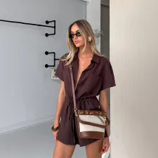 Solid Color Shirt Neck Romper FL-YJ25039PFO