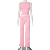 Love Hollow Out Vest Solid Color Pants Suit MXBF-Q25ST067