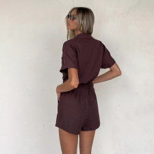 Solid Color Shirt Neck Romper FL-YJ25039PFO