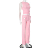 Love Hollow Out Vest Solid Color Pants Suit MXBF-Q25ST067