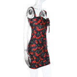 Cherry Print Halter Mini Dress FL-XY24644PFO