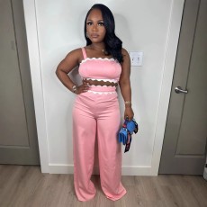 Color Color Block Sling Wide Leg Pants Loose Suit GDIM-2515