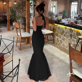 Halterneck Backless Fishtail Patchwork Gown Dress FL-YJ25066MHO