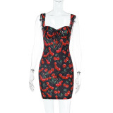 Cherry Print Halter Mini Dress FL-XY24644PFO