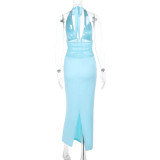 Solid Color Mesh Backless Maxi Dress FL-JY25042PFO